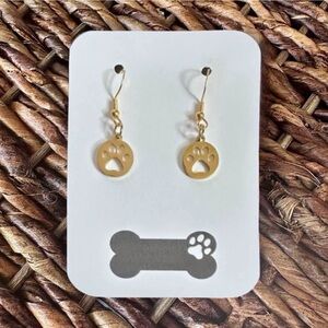 New Handmade Shiny Gold-Tone Paw Pendant Dangle Earrings (1.5" long x 0.5" wide)